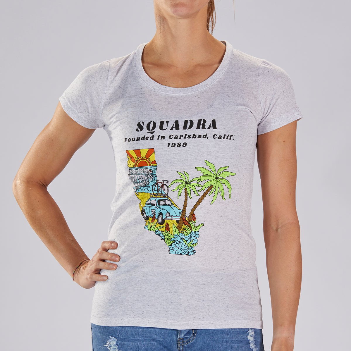 SQUADRA SQUADRA CYCLE INLINE Women's Limited Edition Cotton Tee - White Fleck "Squadra California"