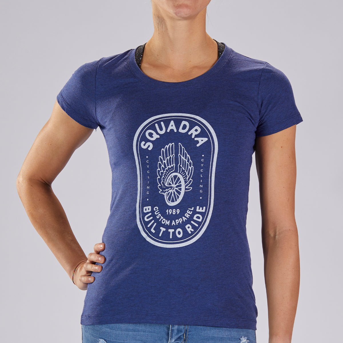 SQUADRA SQUADRA CYCLE INLINE Women's Limited Edition Cotton Tee - Heather Navy "Squadra Patch"