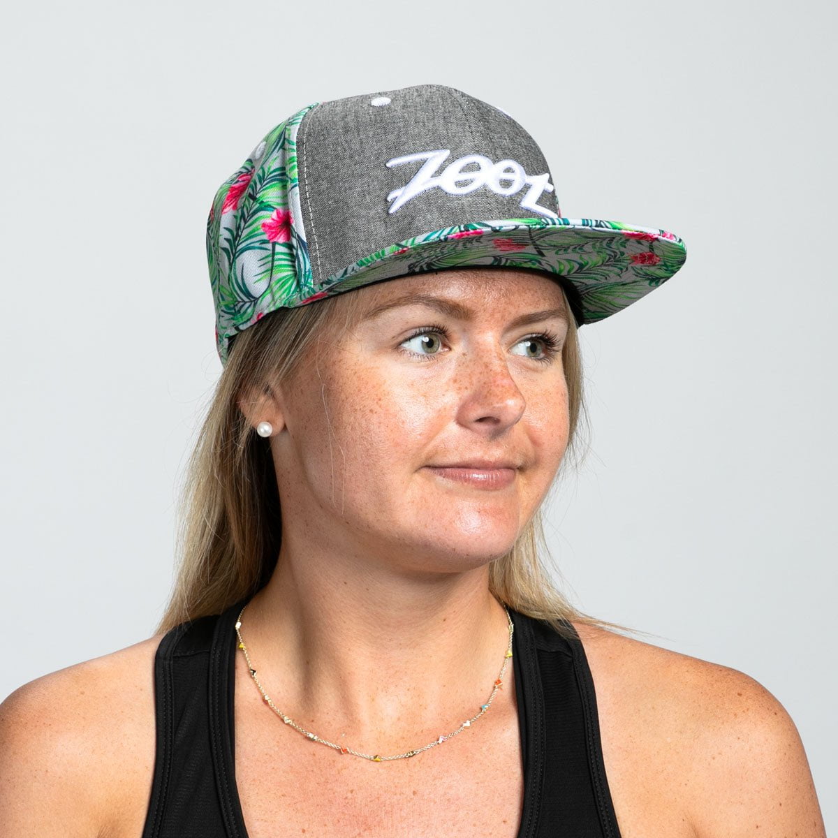 Zoot Sports HATS Unisex Flat Bill - Denim/Green Floral