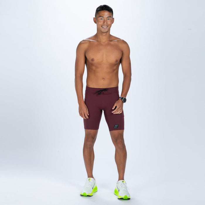 Zoot Sports RUN BOTTOMS Men's Elite Run 9" 1/2 Tight - Burgundy