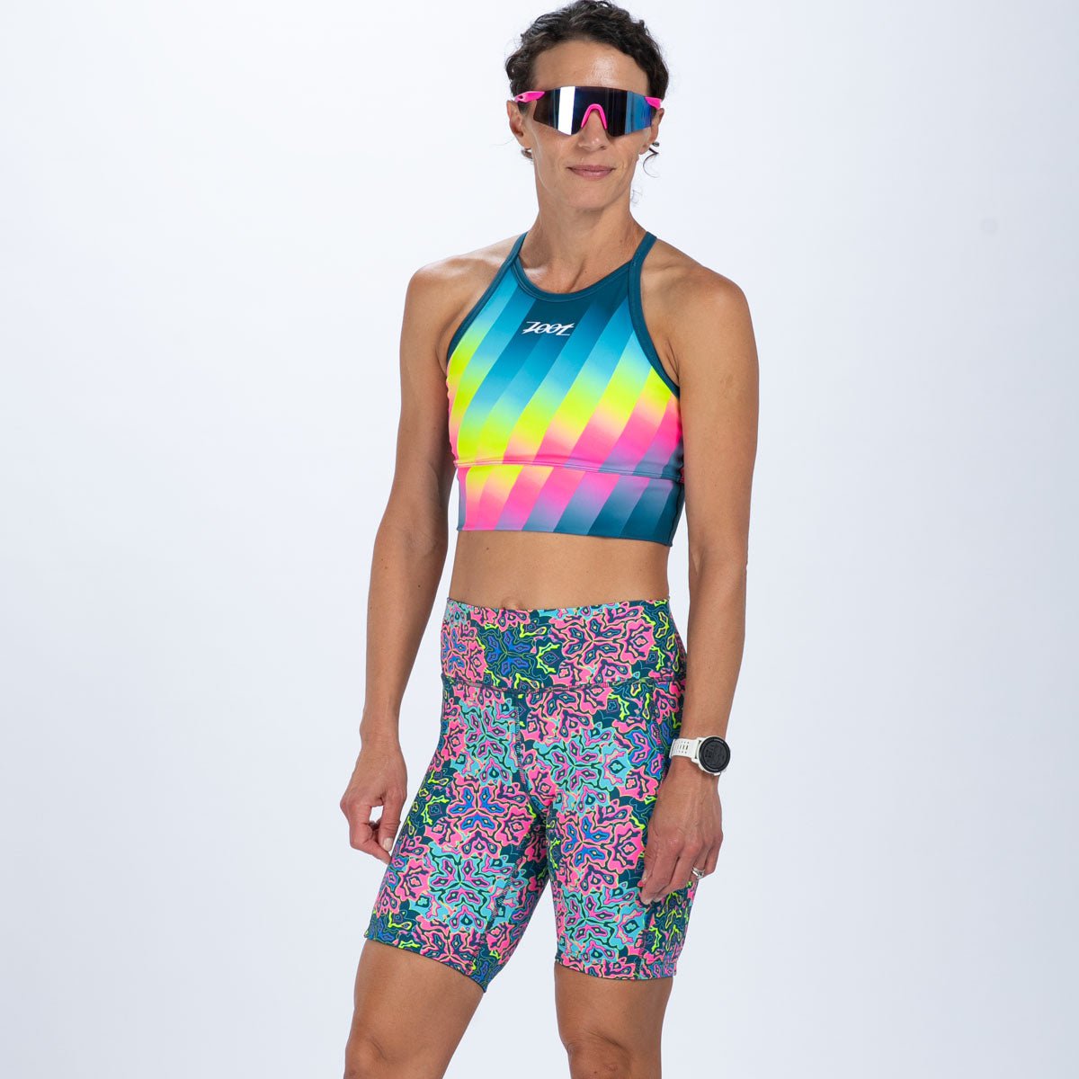 Zoot Sports RUN BOTTOMS Women's Ltd Run 8" Pulse High-Rise Short - Costa Del Sol