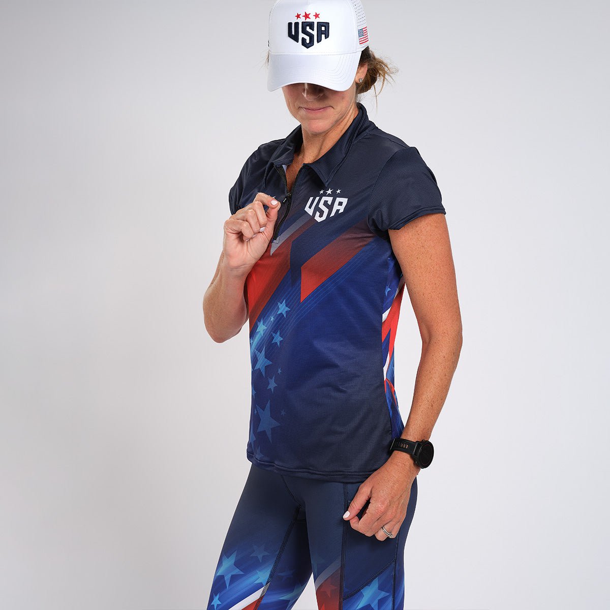 Zoot Sports RUN TOPS WOMENS LTD ZIP POLO SHIRT - TEAM USA